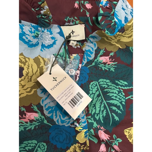 NWT Tuckernuck Merlot Sharp Floral Dress Burgundy Blue Ruffle Sleeve Midi M - Picture 5 of 10